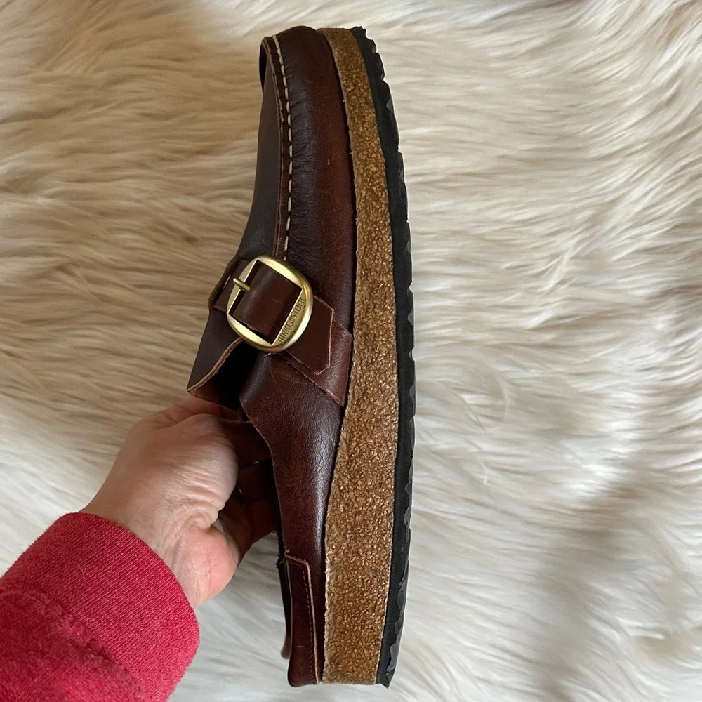 Birkenstock Buckley Natural Oiled Leather Buckle Clog Mules - Picture 8 of 11